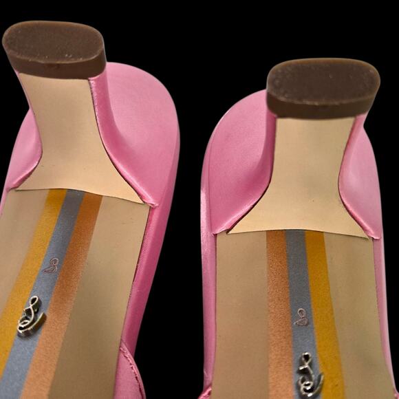 Sam Edelman Brit Satin Mule Pink Pointy Embellished Buckle Quilted Kitten Heel 8 - Picture 11 of 15